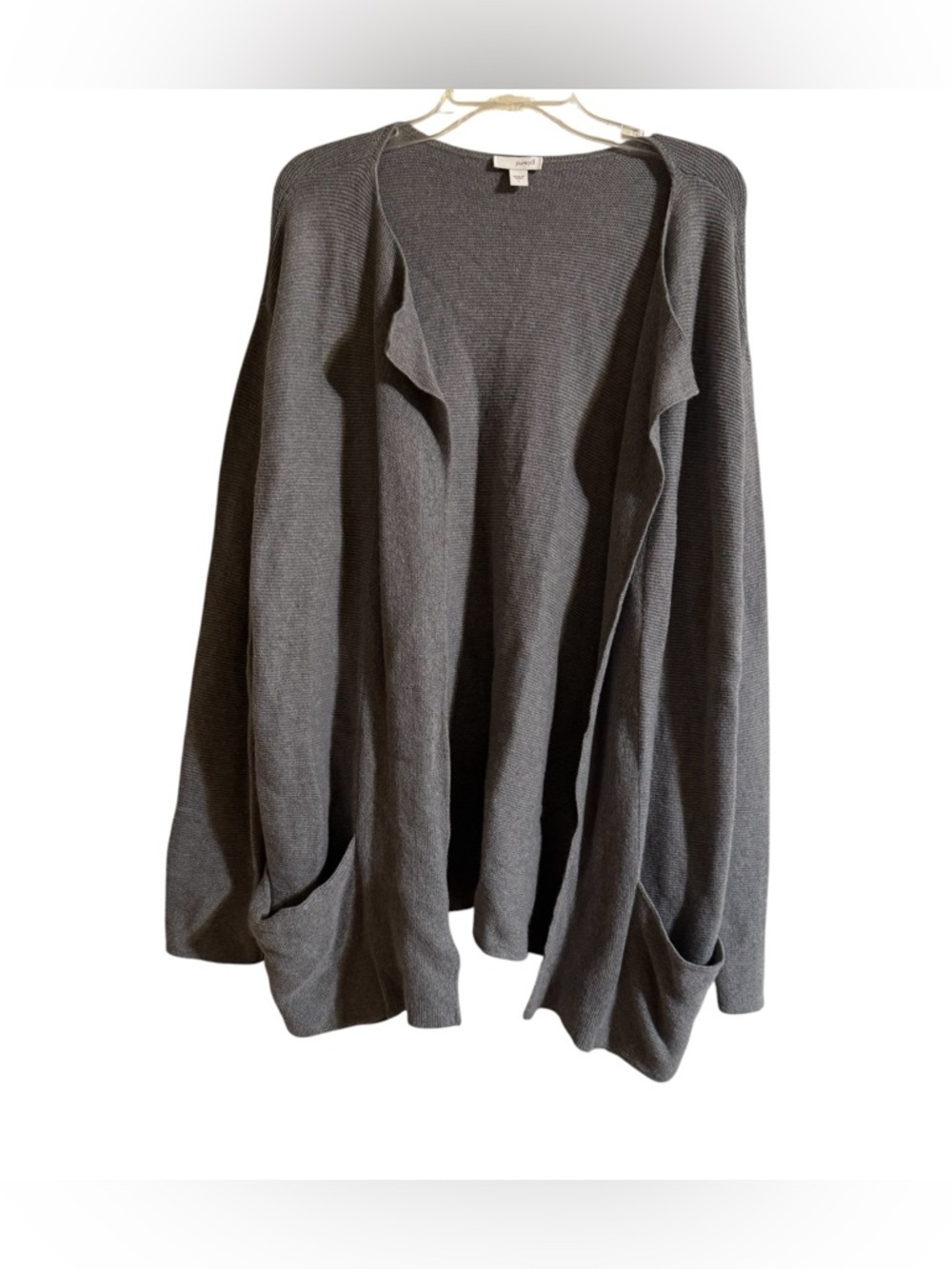 Pure Jill J Jill Gray Wool Blend Open Front Cardigan Sweater Knit Minimalist L